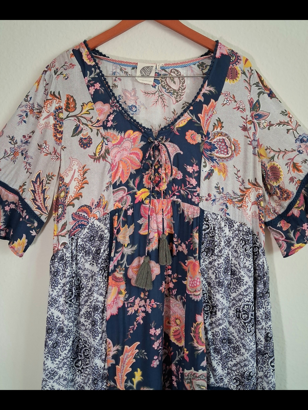 Lilka by Anthropologie Navy Floral Patchwork Dress with Pink Accents - Picture 2 of 9